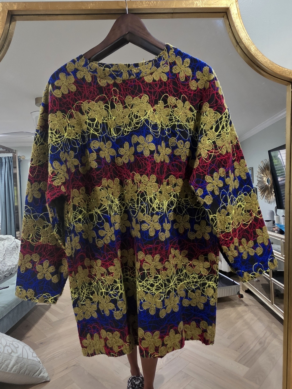 Zara Yellow Blue Red Crochet Floral Knit Sweater